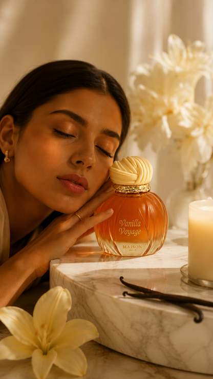 Vanilla Voyage Maison Asrar Eau de Parfum - Visuel ambiance vanille